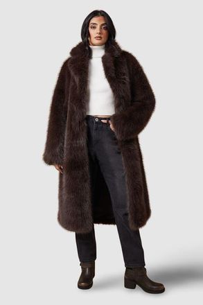 Oasis Faux Fur Midi Coat in Chocolate at Nordstrom, Size 8