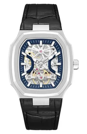 Kenneth Cole Automatic Leather Strap Watch, 40mm x 47.5mm in Black at Nordstrom