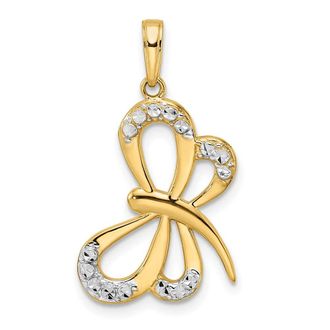 Diamond2Deal 14k Yellow Gold and White Rhodium Diamond-cut Dragonfly Pendant