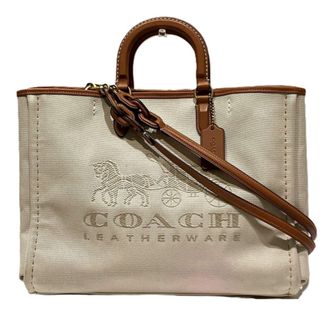 Coach Beige Canvas Leather Tote Bag (Pre-Owned)