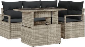 vidaXL Vidaxl - Garden Sofa Set with Storage 5 pcs Light Grey Poly rattan