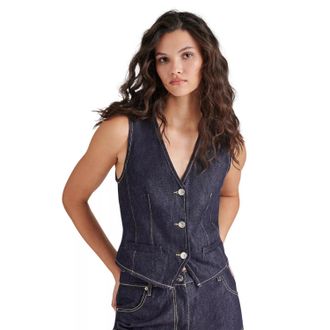 Steve Madden Selene Vest Womens Blue Denim Cotton Button Front PALL500