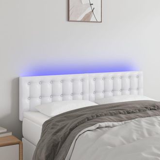 vidaXL Cabecero Con Led Cuero Sint&eacute;tico Blanco 144x5x78/88 Cm Vidaxl