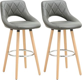 Woltu Woltu - Juego De 2 Taburetes De Bar Con Respaldo Y Reposapi&eacute;s, De Piel Sint&eacute;tica Y Madera Maciza, Asiento Acolchado, 43 X 43 X 91 Cm, Color Gris