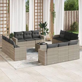 vidaXL Set Sof&aacute;s De Jard&iacute;n Con Cojines 13 Piezas Rat&aacute;n Sint&eacute;tico Gris Vidaxl