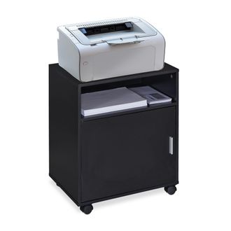 Relaxdays Relaxdays - Mueble Auxiliar Impresora 3 Compartimentos Y Puerta, Oficina Y Teletrabajo, Ruedas, 57 X 48 X 34 Cm, Negro
