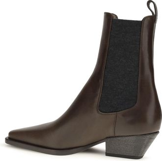 Brunello Cucinelli Womens Leather Ankle Boots Cocoa
