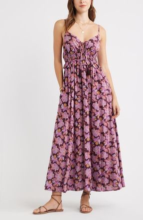 Treasure & Bond Floral Peplum Maxi Dress in Burgundy Dotted Floral at Nordstrom, Size Xx-Large