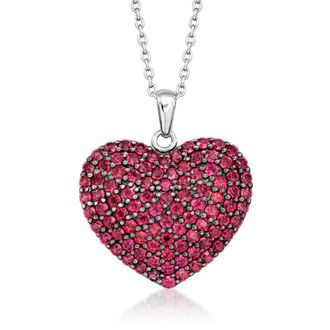 Ross-Simons Rhodolite Garnet and White Topaz Reversible Puffed Heart Pendant Necklace in Sterling Silver
