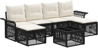 vidaXL Conjunto De Sof&aacute;s De Jard&iacute;n 7 Uds. Negro Rat&aacute;n Sint&eacute;tico Vidaxl