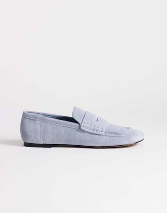 Topshop Daniel mocassini bassi in vera pelle scamosciata con punta squadrata blu