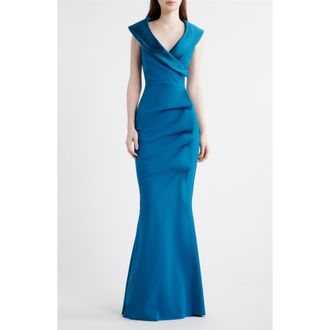 La Petite Robe Di Chiara Boni Fiy Satin Trim Mermaid Gown in Teal Blue at Nordstrom, Size 12 Us