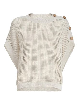 Brunello Cucinelli Opengebreide top met knopen - Beige