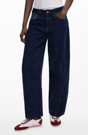 Desigual Hight Waist Two-Tone Wide Leg Jeans in Dark Blue at Nordstrom, Size 42