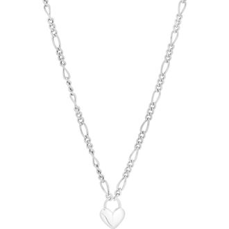Karat Rush Rhodium Plated Sterling Silver Figaro Chain Heart Pendant Necklace in Rhodium White at Nordstrom Rack, Size 18