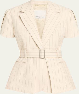 3.1 Phillip Lim Short-Sleeve Belted Pinstripe Jacket