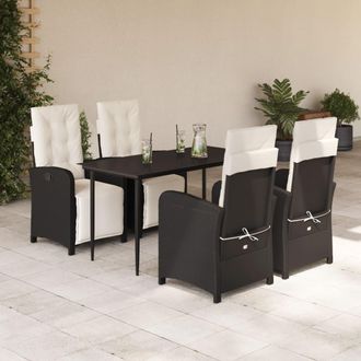 vidaXL Set De Muebles Jard&iacute;n 5 Pzas Con Cojines Rat&aacute;n Sint&eacute;tico Negro Vidaxl