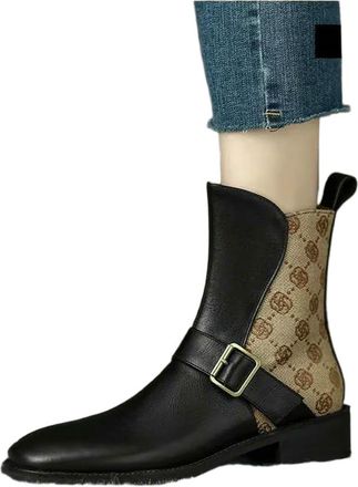 Generic QXDZSW Leather Flat Bot Boots Womens Autumn Winter Small Design Sensation Chic ort Boots Slim Booties