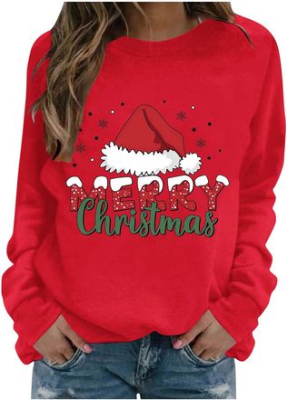 Generic Christmas Jumpers for Women UK Merry Christmas Sweatshirts Long Sleeve Xmas Tops Red Wine Glasses Graphic Crewneck Casual Shirts Funny Holiday Pullove