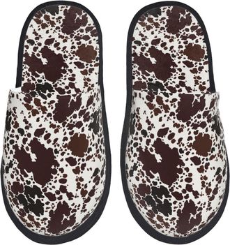 Generic Cow Skin Men Women Slippers Cosy Sliders Soft Shoes For Bedroom Winter Indoor L