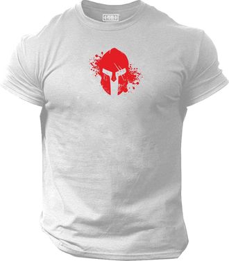 Generic Blood Spartan Helmet T Shirt Gym Clothing Bodybuilding Training Workout Exercise Boxing MMA Top - Red Print (UK, Alpha, M, Regular, Regular, Grey)