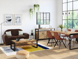 Vente-Unique Divano club 2 posti in pelle invecchiato - Marrone - BAUDOIN