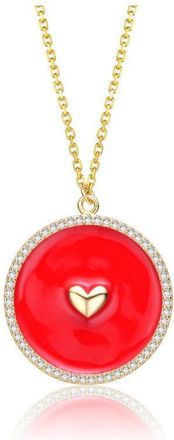 Rachel Glauber 14k Yellow Gold Plated with clear Cubic Zirconia and Colored Enamel Round Pendant