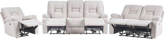Beliani Conjunto De Sala De Estar 6 Plazas Led Reclinable De Terciopelo Beige El&eacute;ctrico Bergen