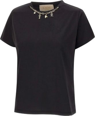 Kaos chain-embellished crew neck T-shirt - women - Cotton - 38 - Black