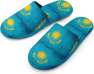 Generic Kazakhstan Flag Mens Cozy Memory Foam Slippers Warm Cotton House Shoes Comfy Slipper for Indoor Outdoor