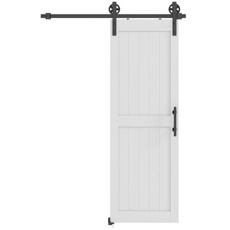 HOMCOM Homcom Porta Scorrevole In Legno E Acciaio Stile Country 71.5x213 Cm Bianco Nero