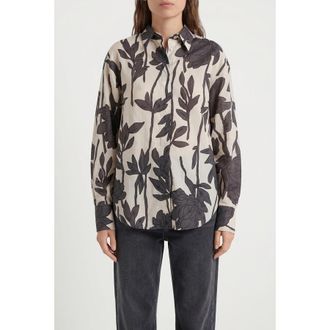 Brunello Cucinelli Beige Floral Oversized Shirt, Size XXS