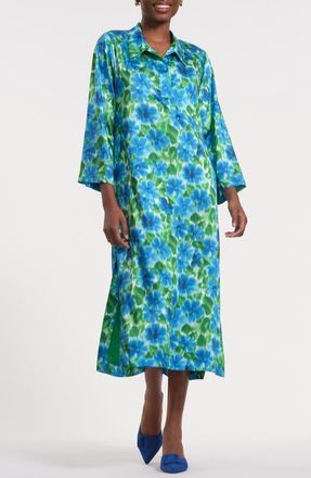 Isaac Mizrahi New York Print Midi Shirtdress in Green Multi at Nordstrom, Size X-Large