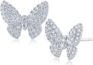 Kenneth Jay Lane Pavé Cubic Zirconia Butterfly Stud Earrings in Silver at Nordstrom Rack