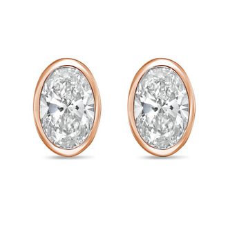 Diana M. Jewels 14Kt Rose Gold 1.50 cts Lab Grown Oval Diamond Bezel Studs