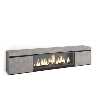 Skraut Home Skraut Home - Mueble Tv, Televisi&oacute;n, Muebles De Sal&oacute;n, Almacenaje, 210, Para Tv Hasta 80, Chimenea El&eacute;ctrica Xxl, Estilo Moderno, Gris Cemento