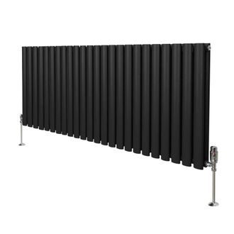 MonsterShop Oval Column Radiator & Valves - 600mm x 1440mm - Black