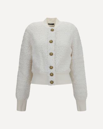 Balmain Bomber in tweed con bottoni testa di Leone Woman 36