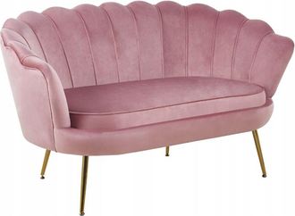 OEM Sof&aacute; De Dos Plazas De Terciopelo Rosa Con Patas Doradas Tapizado Art D&eacute;co