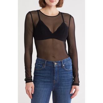 Frame Denim Long Sleeve Mesh Bodysuit in Black at Nordstrom Rack, Size Small