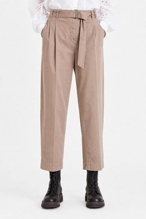 Brunello Cucinelli Womens Beige Cotton Belted Trousers, Size 44