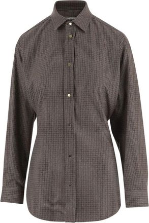 Darkpark Gestreepte stretch viscose-mix blouse - Dames - Overhemden - Bruin - S - Polyester - Overhemden