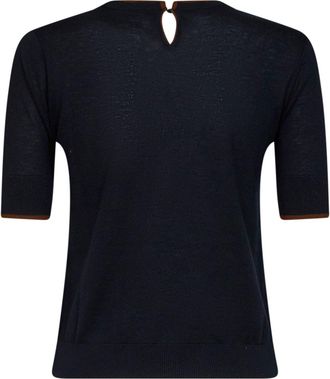 Max Mara Womens Knit Top Mstagenda Blue Trim Silk Sweater