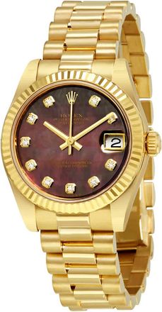 Rolex Datejust Black Mother Of Pearl Diamond Dial Ladies 18K Yellow Gold President Watch 178278BKMDP