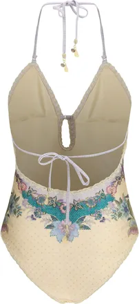 Zimmermann Womens Indra Crochet Detail One-Piece Swimsuit Cream Scarf Floral Polyamide; Elastane Swimwear Sea Clothing