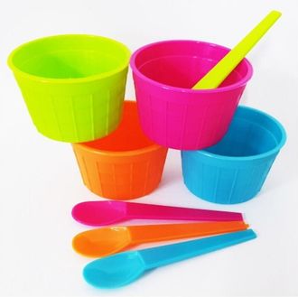 Trade Shop Trade Shop - 16 Coppe Coppette Colorate Delice Con Cucchiaino Da Gelato Frutta Macedonia