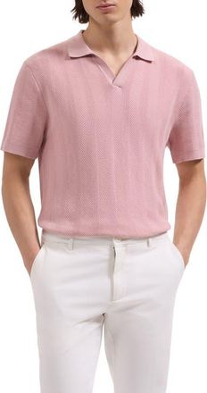Bugatchi Johnny Collar Basket Stitch Cotton Blend Short Sleeve Sweater in Dusty Pink at Nordstrom, Size Xx-Large