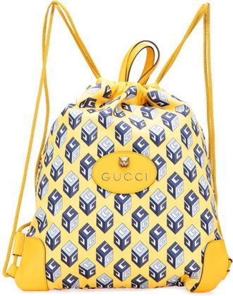Gucci Blue Yellow Nylon Leather Backpack (Pre-Owned)