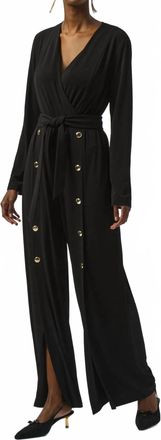 Joseph Ribkoff Belted Split Wide Leg Jumpsuit In Black