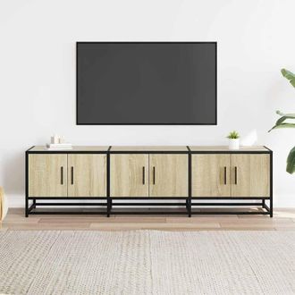 Berkfield Home TV Cabinet Sonoma Oak 150x35x41 cm Engineered Wood & Metal in Light Tan | Size: 150 x 35 x 41 cm
